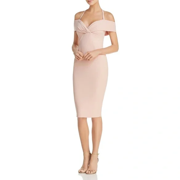 NOOKIE: Athena Off Shoulder Light Pink Midi Dress (NWT) - Picture 6 of 8
